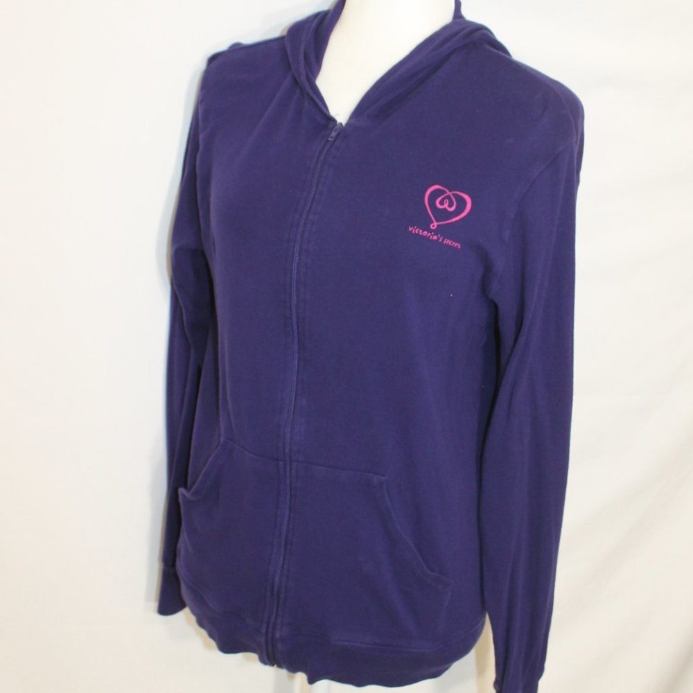 VICTORIA SECRET Purple Full Zippered Hoodie Size Medium Long Sleeve Pockets L/W